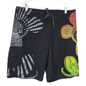 Walt Disney Resort Mickey Mouse Black Neon Tribal Cargo Swim Board Shorts